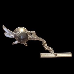 Sterling Silver Roadrunner Tie Tack Pin with Hematite Stone